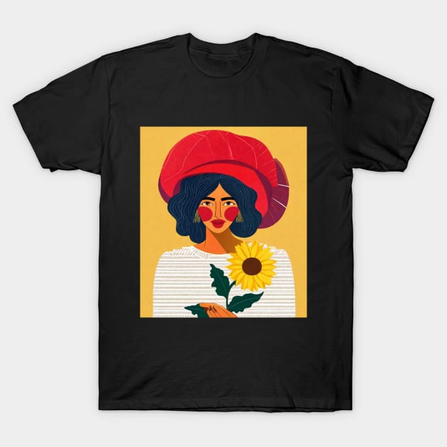 Contemplative Sunflower Muse T-Shirt by The Maple Latte Shop
